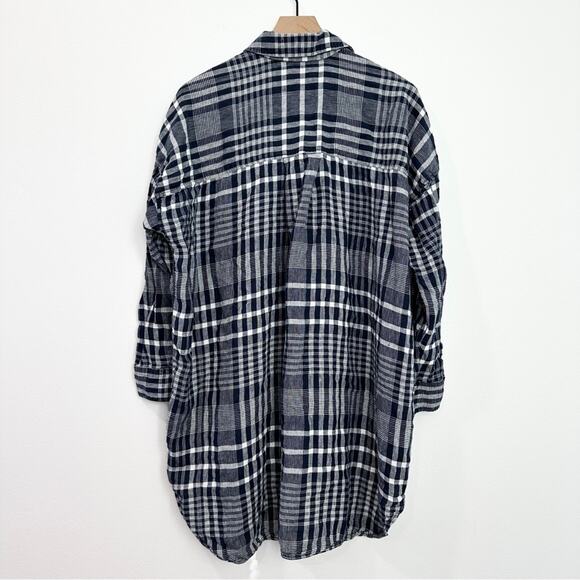 Everlane The Way-Long Linen Shirt Blue Plaid size Large Preppy - Picture 4 of 8